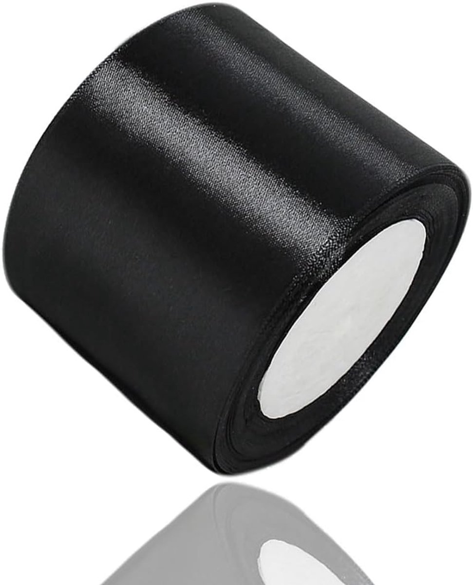 Lint zwart 75 mm, 22 meter decoratief cadeaulint, breed lint, stoffen lint voor bruiloft, doop en verjaardagsgeschenken