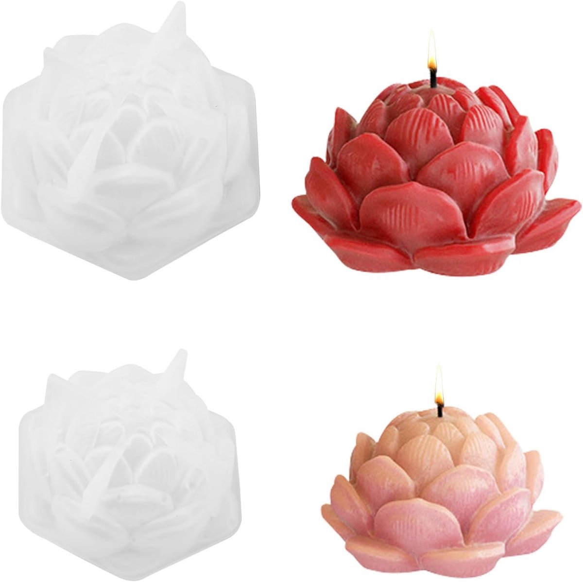 2 Stuks 2 Stijlen Lotus Bloem Vormige Kaarsmal 3D Bloemmotieven Siliconen Harsmal voor Aromatherapie Zeep Kaarsen Huistafel Ambachten Decor