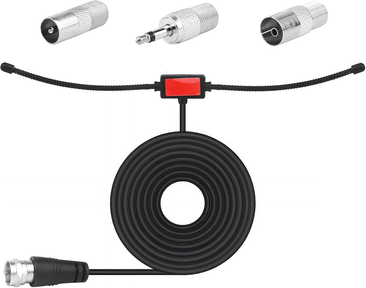Radio-antenne, 75 ohm FM-dipoolantenne met F-type stekker + 3 adapters voor FM/FM-ontvangst, stereo-installatie, AV-ontvanger, stereo-versterker, hifi-ontvanger, kabellengte 3 m