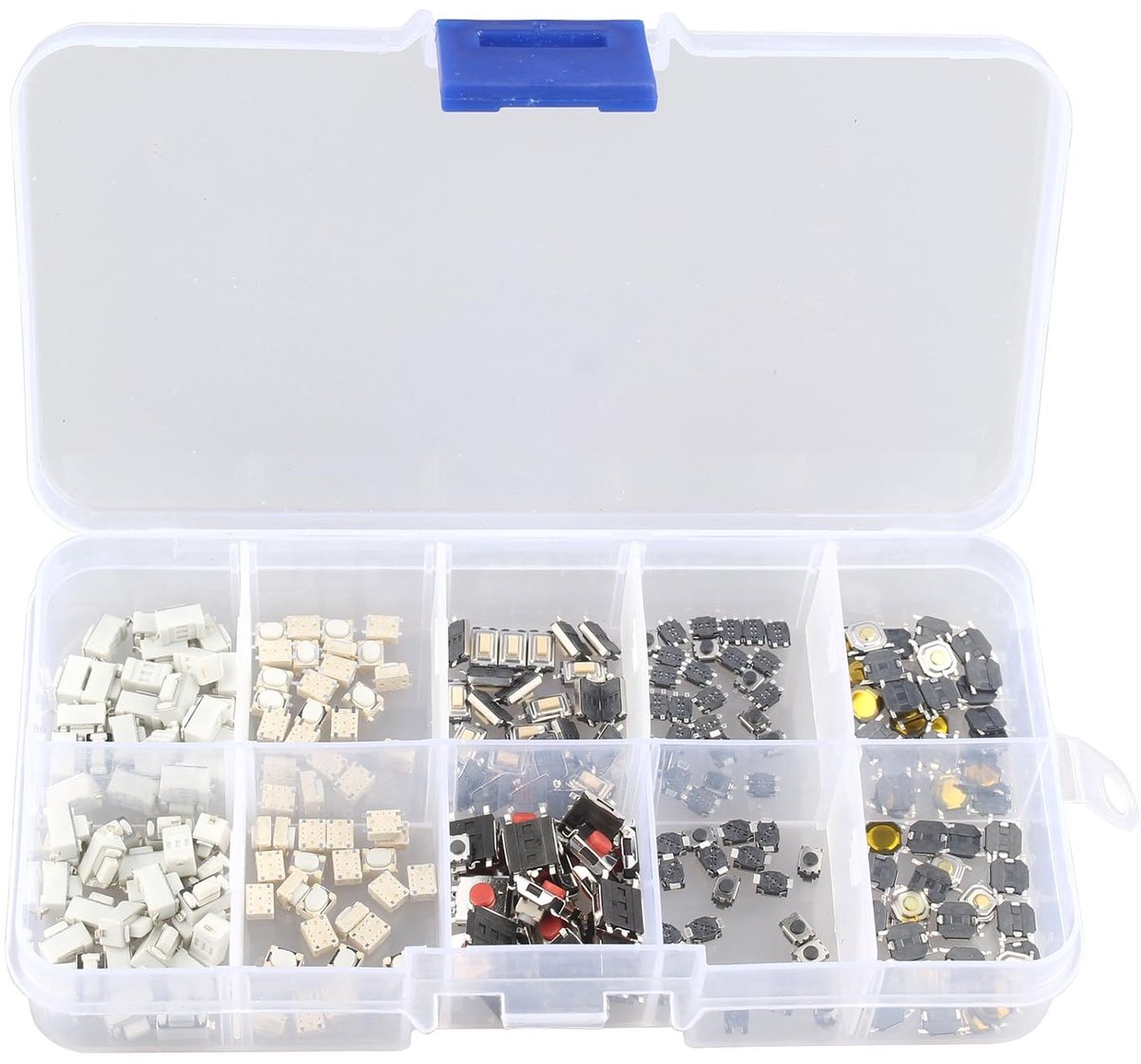 250 STKS 10 Waarde Tactiele Drukknop Touch Schakelaar Micro Momentary Tact SMD Assortiment Kit + Plastic Doos
