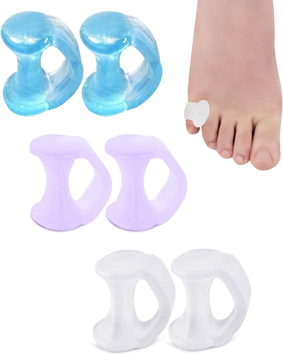 Teenspreiders kleine teen, 6 paar (12 stuks), siliconen - teenslippers voor overlappende tenen en kniepers, bescherming tegen wrijving en druk, pijnverlichting in 3 kleuren