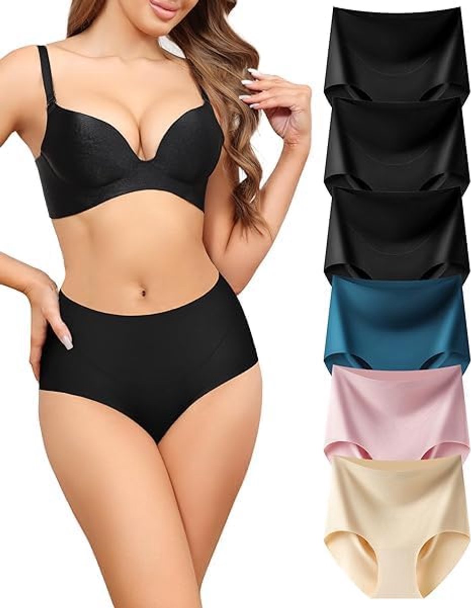 Onderbroeken voor dames, naadloos, hoge taille, naadloze slips, comfortabel, naadloos ondergoed, tailleslip zonder naad, hipsterslip, multipack van 6 stuks, S-XXL
