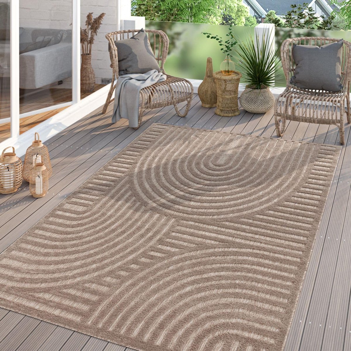 Home Tuin Vloerkleed Tapijt Voor Binnen En Buiten Balkon Keuken Tapijt Boho 3D Scandi Modern Effen Kleur, Kleur:Licht Beige, Maat:120 cm Rund