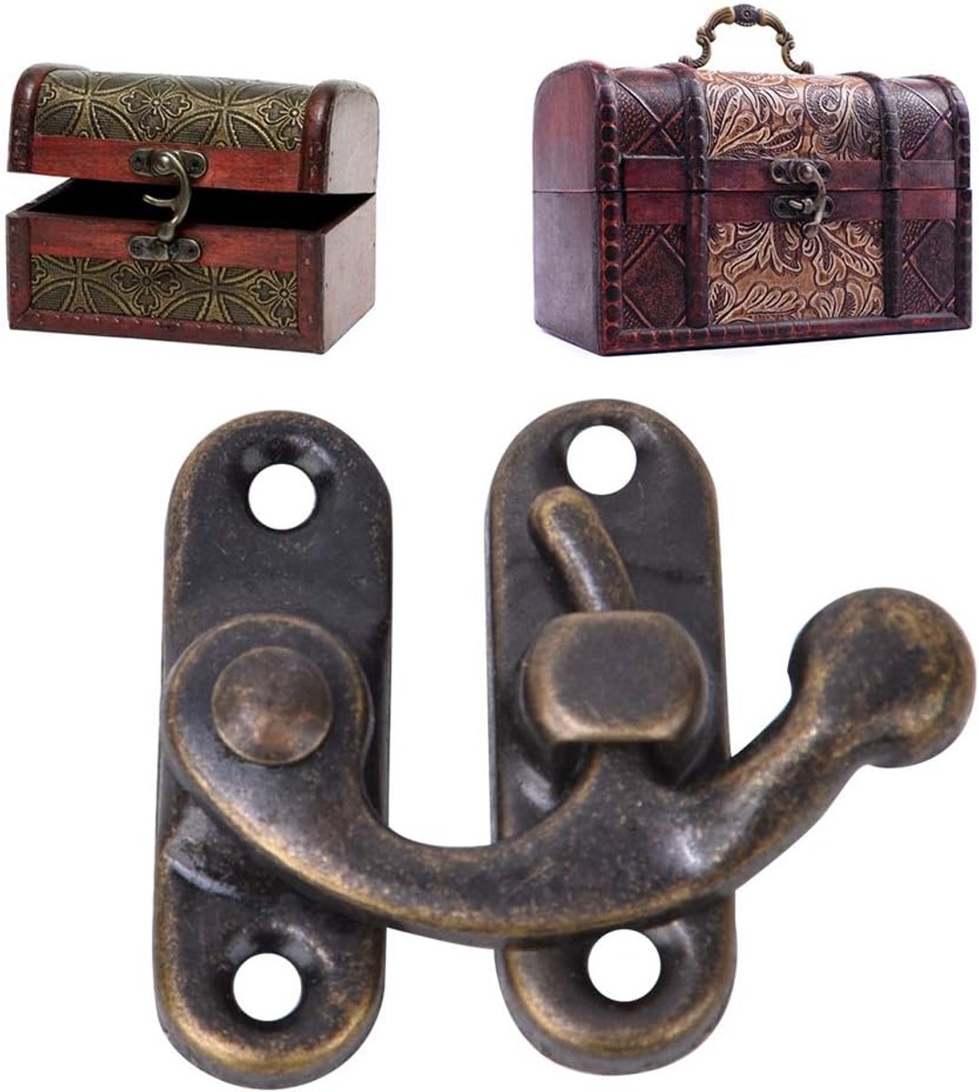 30 Stuks Kleine Hasp Vergrendelingsdoos Set met 120 Schroeven, Antieke Rechterhaak Hasp in Retro Stijl, Ijzeren Slot Haak voor Sieraden Geschenkdozen en Houten Kistjes, Brons