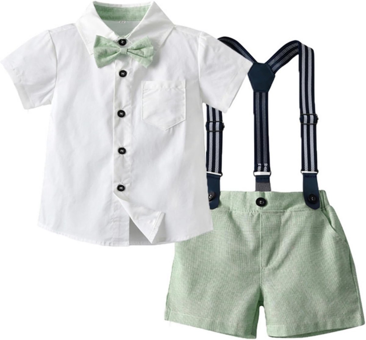 Peuter jongens zomerpak 1-8 jaar - 2-delig met shirt en jarretelbroek - korte mouwen, strikje - SnelShoppen