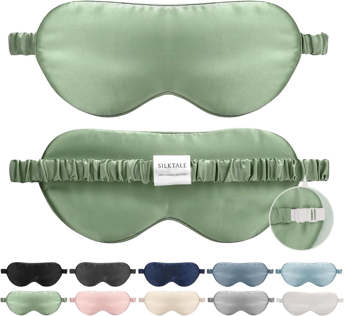 Slaapmasker 100% Mulberry Silk - Sage Groen - Ademend en huidvriendelijk - Voor een ontspannen nachtrust - SnelShoppen