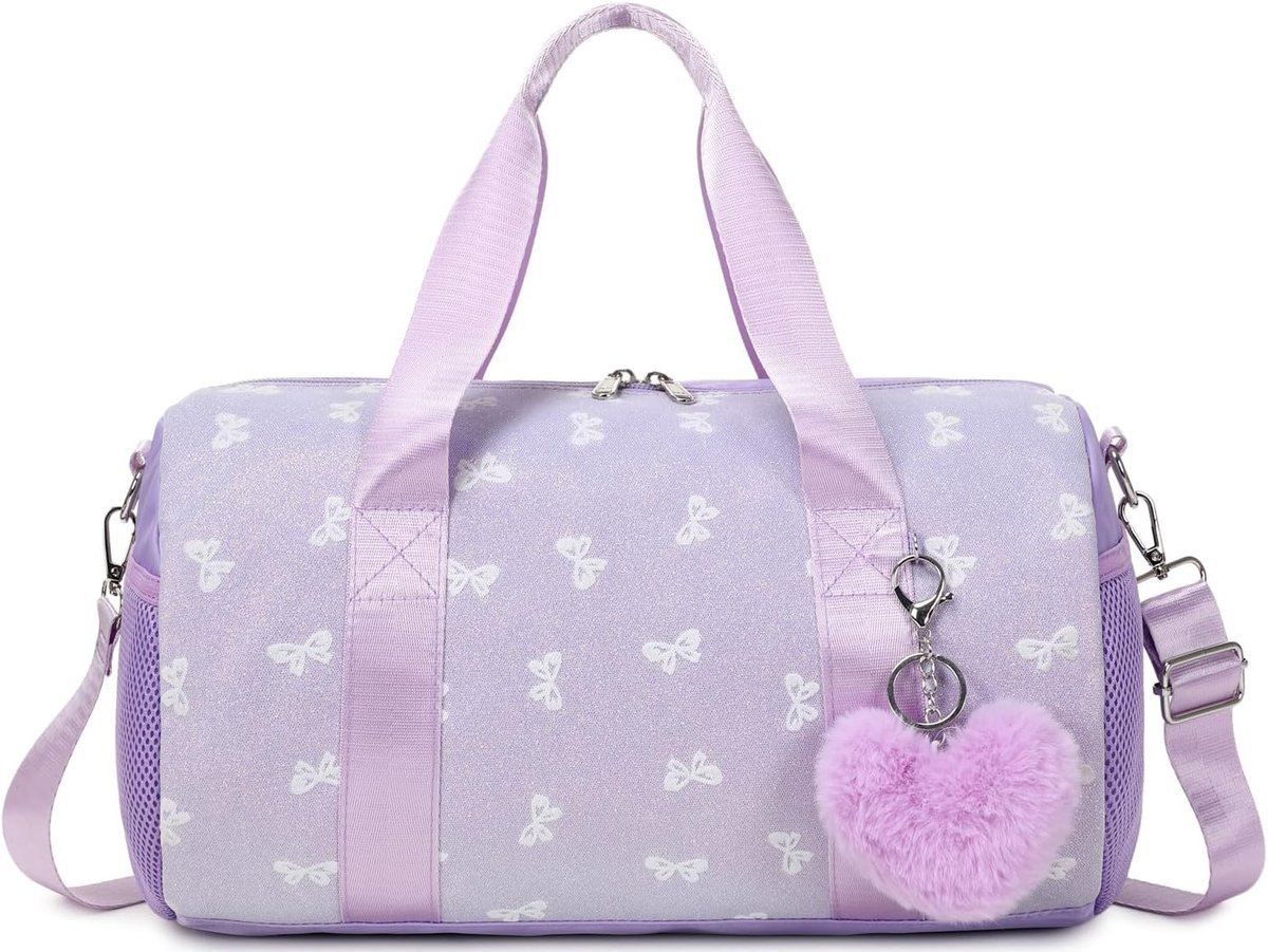 Dans tas meisjes 35.5cm - vlinder paars - multi-pocket - ideaal voor ballet en gym - SnelShoppen
