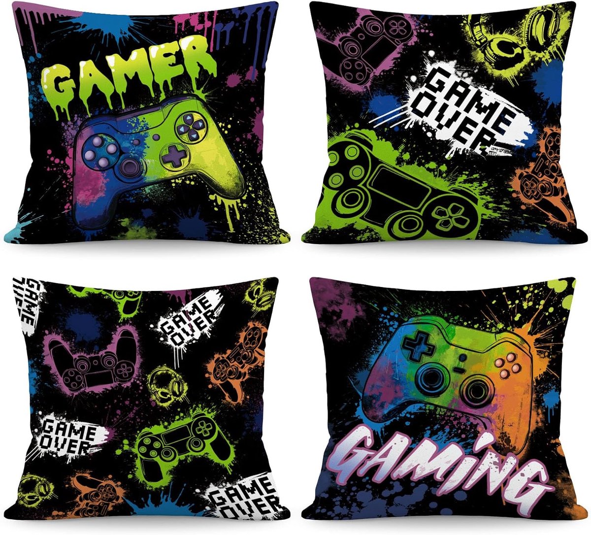 Kussenhoezen 45 x 45cm - Graffiti Design Velvet - Cool gamer stijl - Perfect voor game- en tienerkamer - SnelShoppen