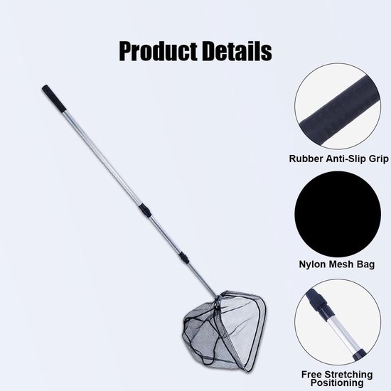 SnelShoppen - Pond Net 120 cm Met Telescopische Steel, Visnet, Zwembad Landing Net, Telescopisch Fishing Net Voor Het Schoonmaken Van Zwembaden En Tui van Snelshoppen — afbeelding 2