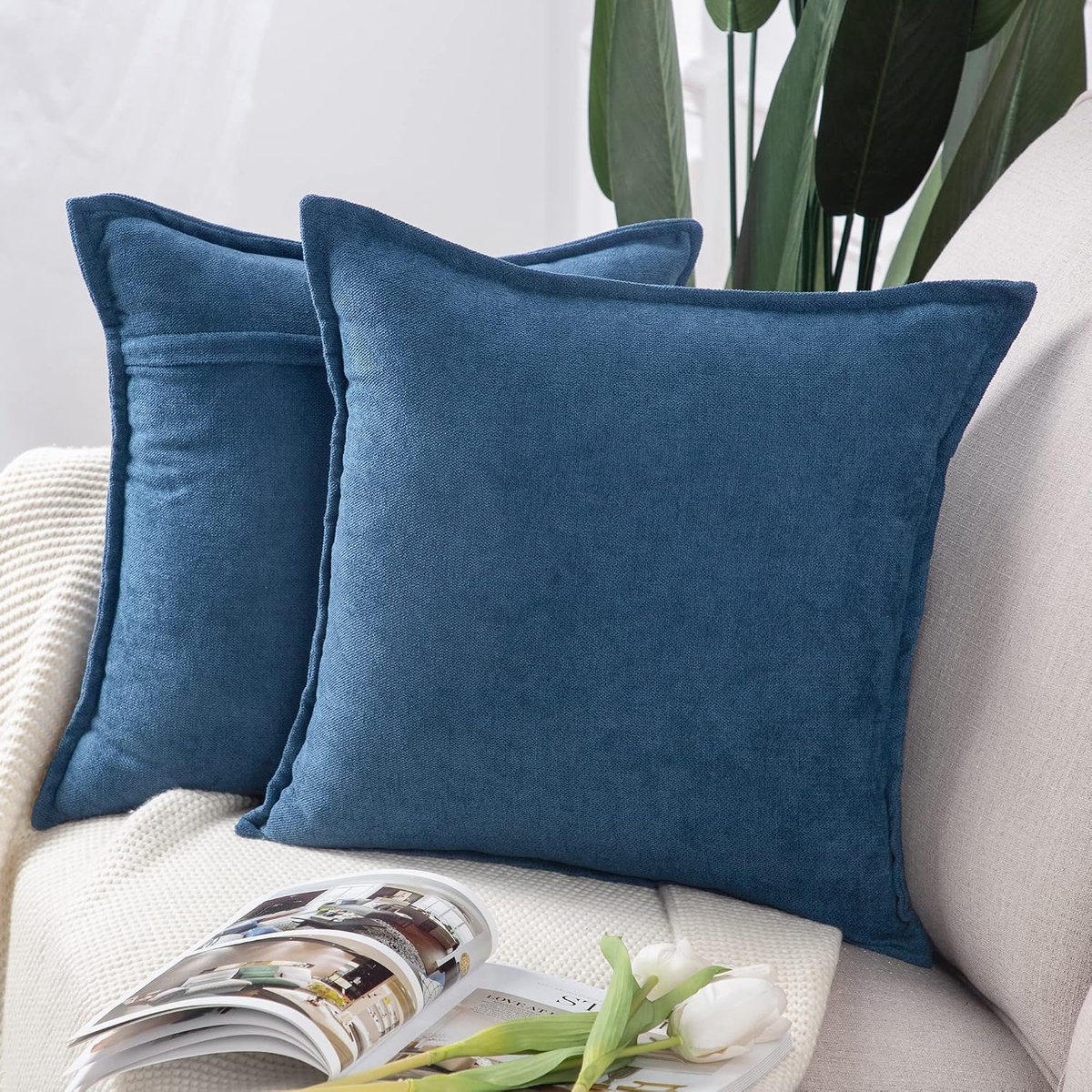 Kussenhoezen set van 2 50x50cm - kort pool chenille - denim blauw - stijlvol en zacht - SnelShoppen