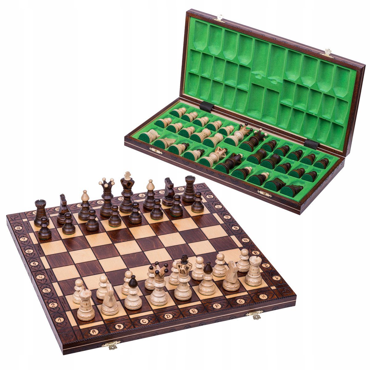 Luxe Houten Schaakset - 53,5 cm Bord, Koning 11 cm