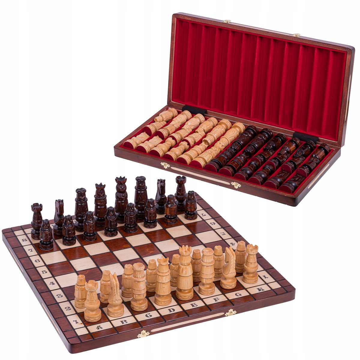 Luxe Houten Schaakset Wawel 53x53cm - Handsneden Figuurtjes