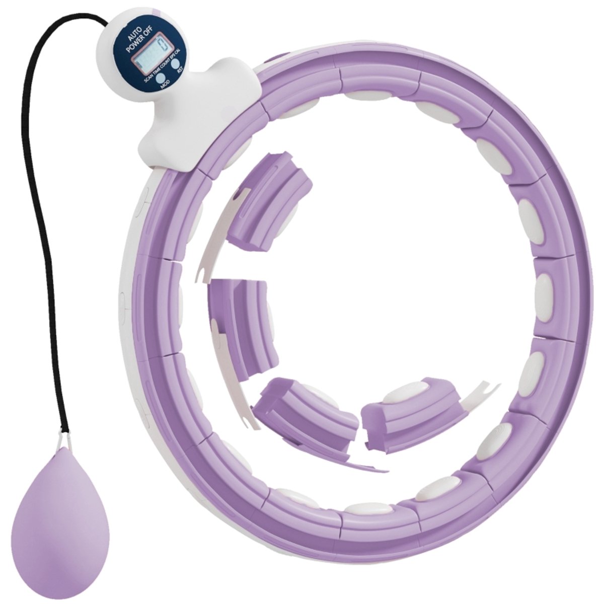 REDOM - Smart Hula Hoop - Verstelbaar - 400 g gewichtsbal - Digitale teller - 16 afneembare segmenten - Kunststof - Paars - 76-113 cm