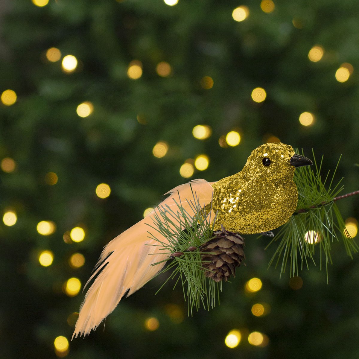 Kerstversiering - clip - glittervogel - goud - 2 stuks / verpakking 1 Stuks [58643B]