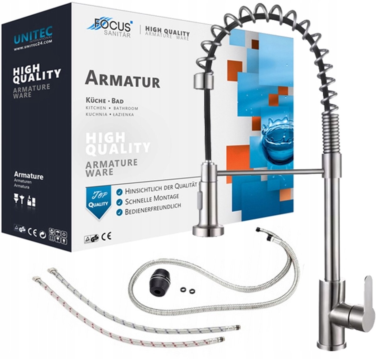 Keukenmengkraan met uittrekbare spiraaluitloop - Geborsteld aluminium