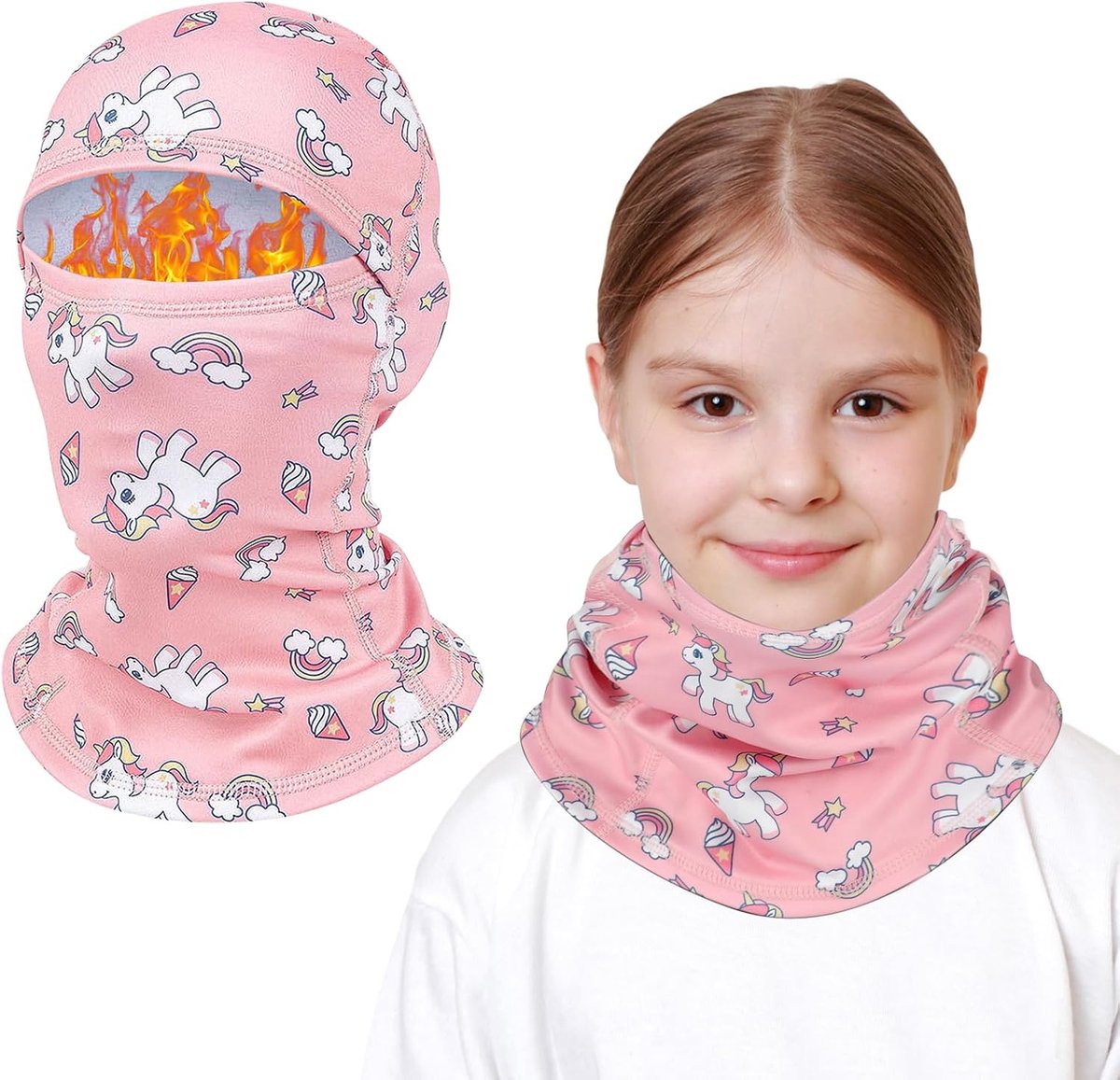 Bivakmuts voor kinderen, multifunctioneel, winddicht, fleece, warm skimasker, fietsen, gezichtsmasker onder de helm, stormmasker, muts met nekwarmer, voor jongens en meisjes 4-10, winter outdoor