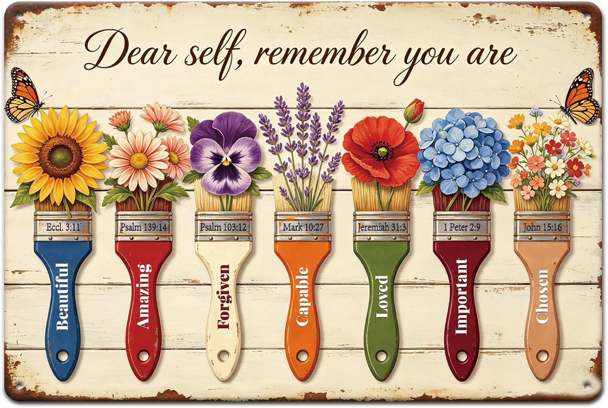Metalen borden met bijbelvers en bloemen 128 x (5) cm "Beste me" metalen bord vintage "Remember you that you are" voor bar decoratie slaapkamer eetkamer