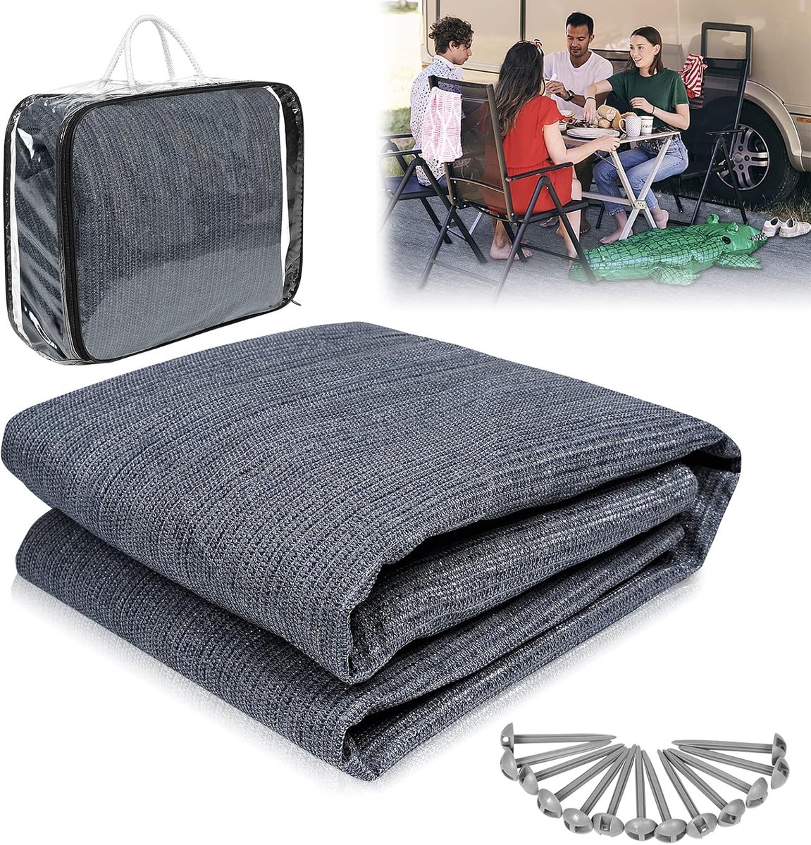Tent Mat Luifel Mat met Spijkers en Gaten Camping Mat HDPE Tent Onderlaag Camping Mat met Draagtas Outdoor Camping Accessoires (Grijs-Blauw)