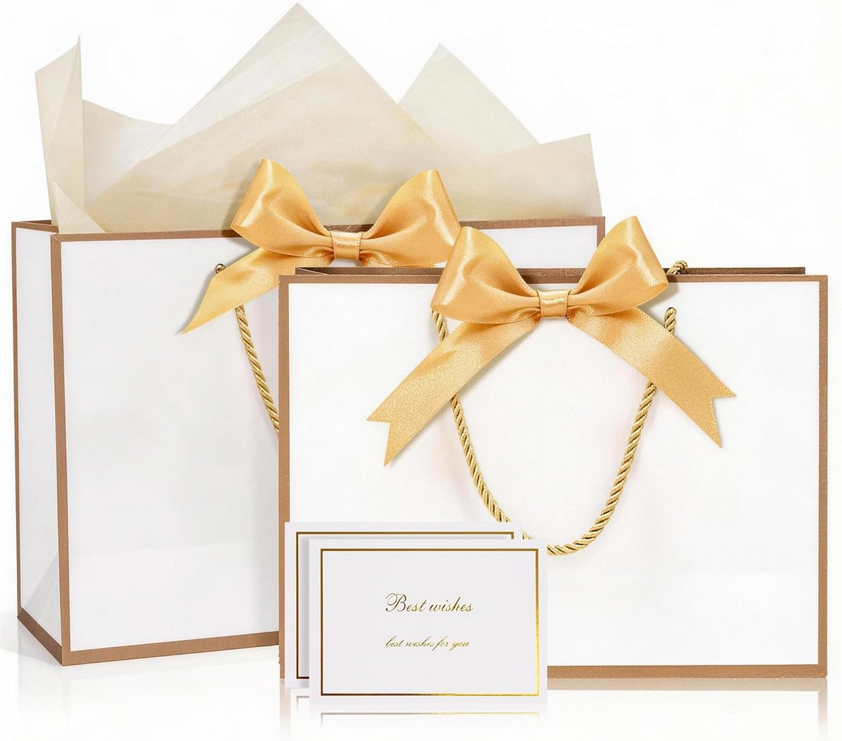 Set van 2 papieren zakjes met 4 zijdepapier en 2 wenskaarten, voor verjaardag, feest, bruiloft, bruidsmeisje, Valentijnsdag, geschenkverpakking