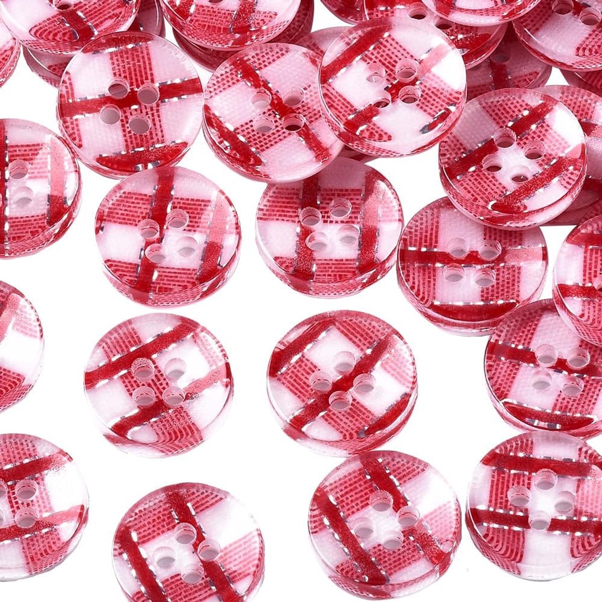 100 Stks 1/2 Inch 4 Gat Rode Tartan Gingham Hars Knoppen Geruit Patroon Ronde Platte Knoppen Kerst Buffalo Plaid Knop Bulk voor Naaien Maken Ambachten Kleding Shirts Home Decor Diy