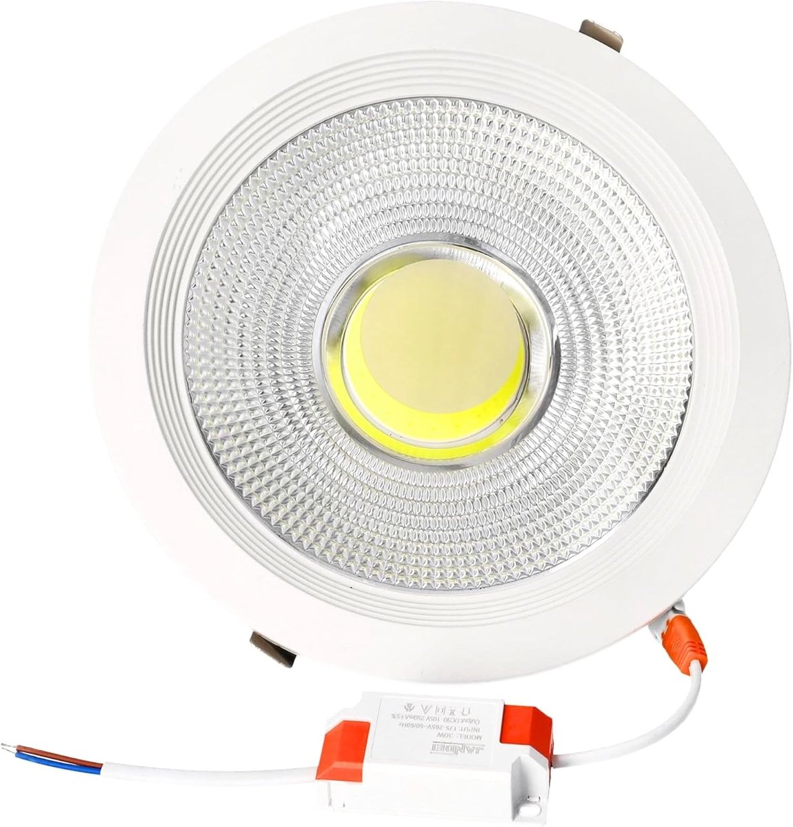 – 30W COB LED Inbouwspot, Ronde Spot Met Wit Frame, 212x52mm (Opening 185mm), 2250 Lumen, IP44. Ideaal voor Woonkamer, Keuken, Badkamer - Koel wit 6000K, 1 stuk
