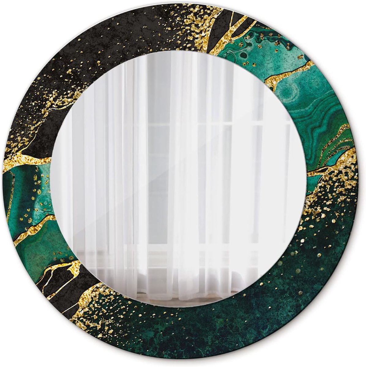 Spiegel Hangende Spiegel Ronde Ø 50 cm Glas Interieur Decoratie Modern Gedrukt - Marmeren groen
