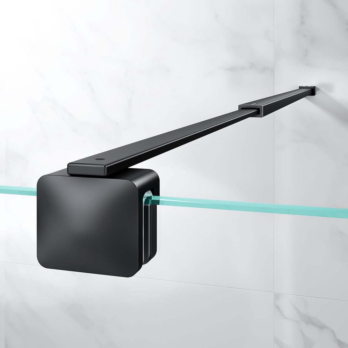 steunstang voor douchewand, geschikt voor glas van 6-10 mm, verstelbaar van 66,7 tot 121,5 cm (van muur tot binnenrand van het glas), roestvrij staal, mat zwart | Gemaakt van 304 roestvrij staal, geschikt voor 6-10 mm glas, vierkant design
