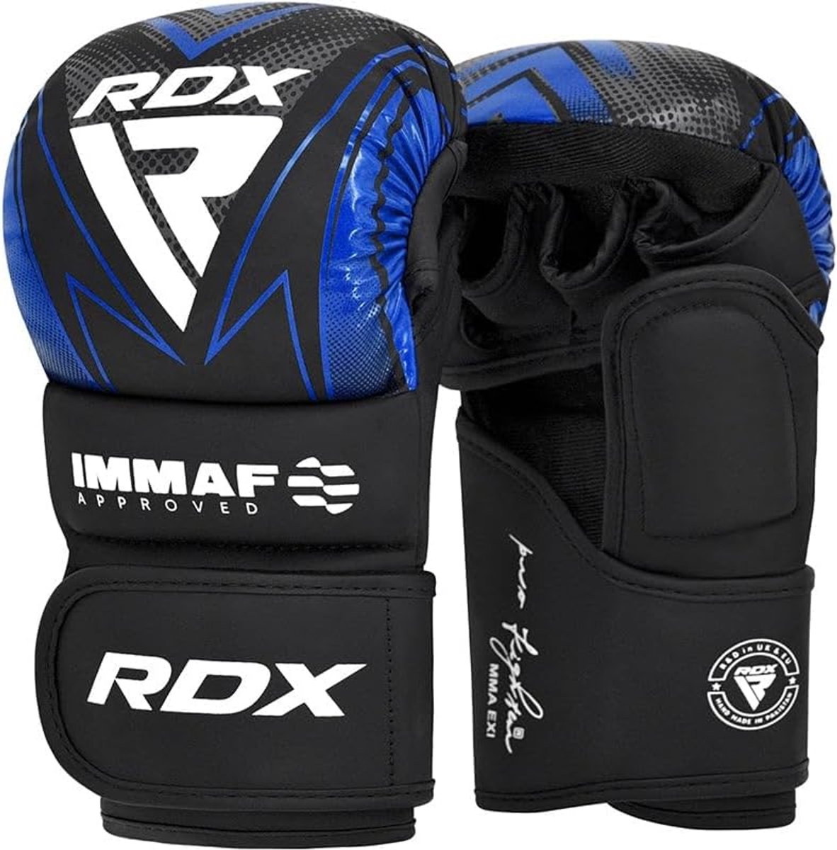 Grappling Handschoenen Shooter IMMAF-1 - Blauw - Kalix Skin leer - Optimale bescherming - SnelShoppen