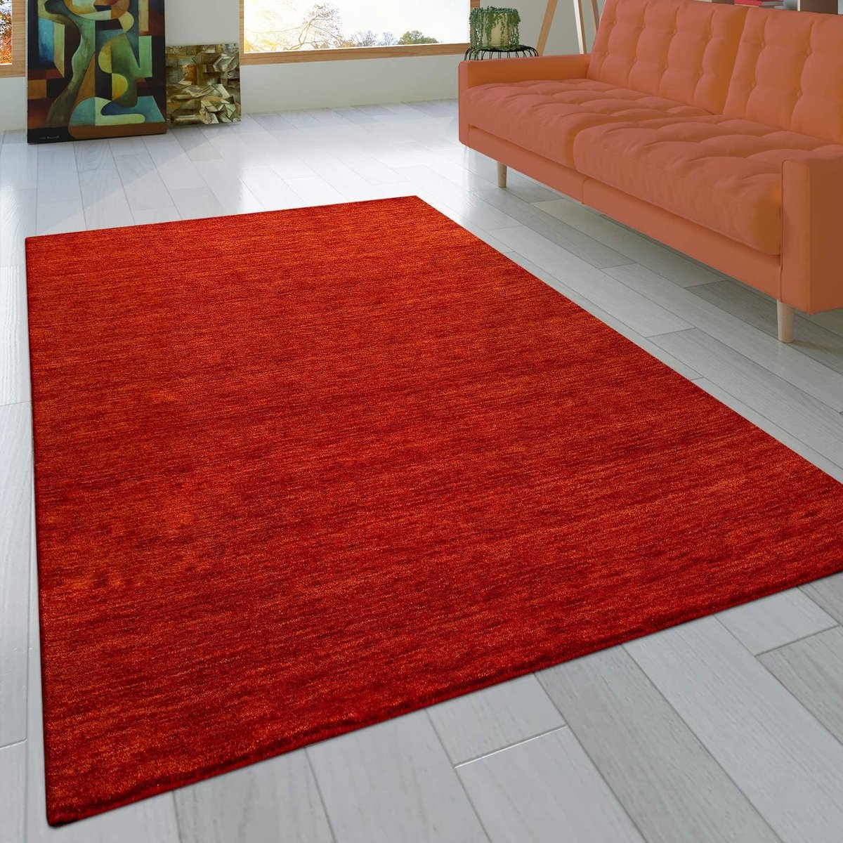 Home Vloerkleed Woonkamer Laagpolig Tapijt Van Natuurlijke Vezels Eenkleurig Handgemaakt Modern Gabbeh, Maat:200x300 cm, Kleur:Terracotta