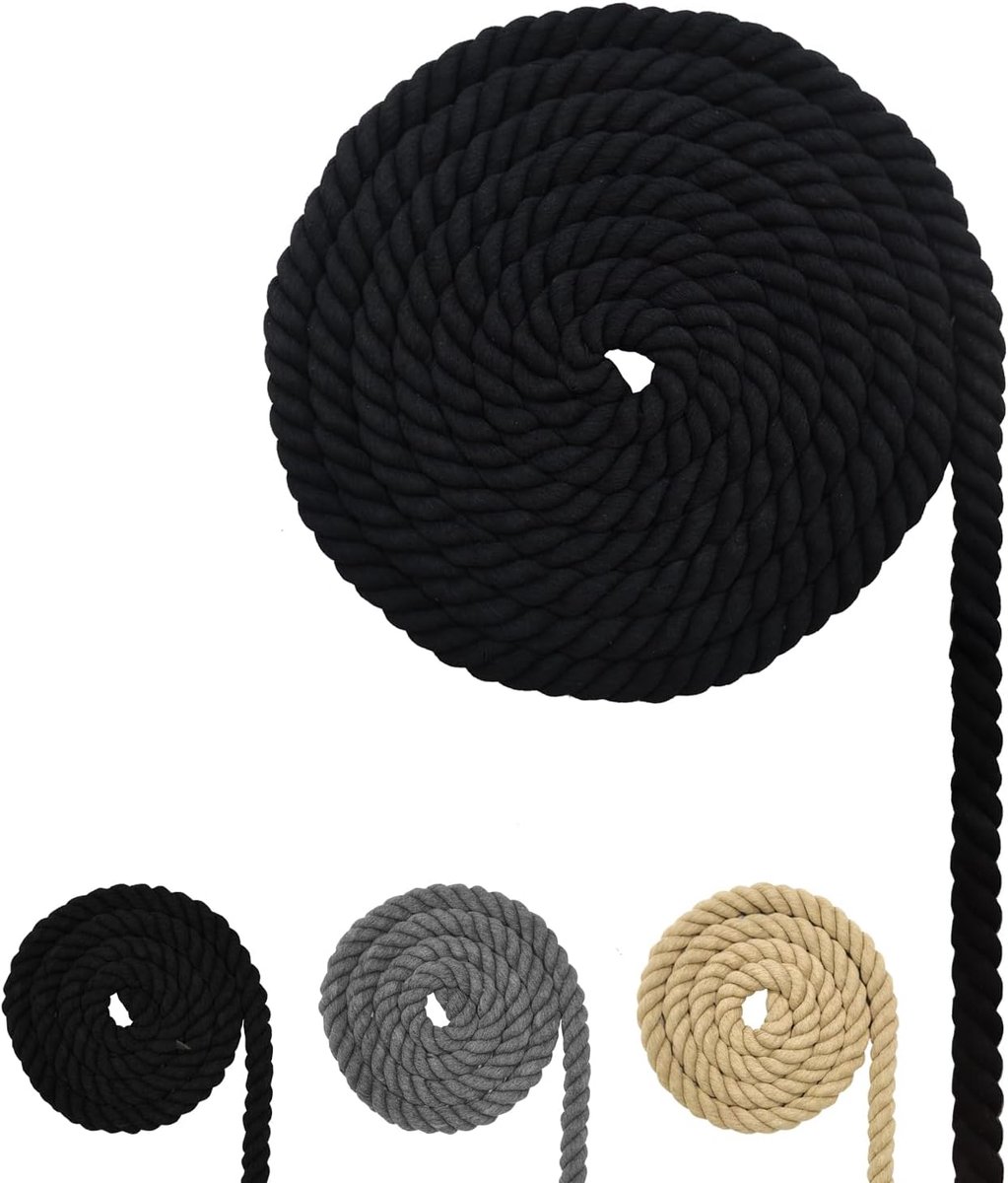 koord, macramégaren, verschillende maten, katoenen touw voor doe-het-zelf knutselwerk, geschenken (zwart, 8 mm (5 m)