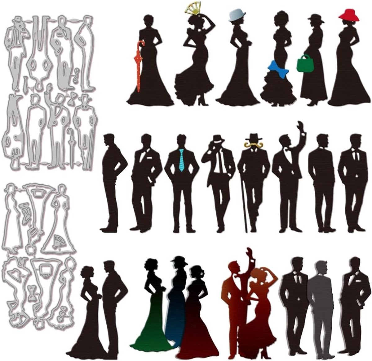 Gentleman Lady Silhouet Snijden Dies Metalen Mensen Portret Snijden Embossing Sjabloon Retro Vrouw Man Papier Die Cuts Voor Scrapbooking Kaart Maken Ambachten Papieren Kaarten