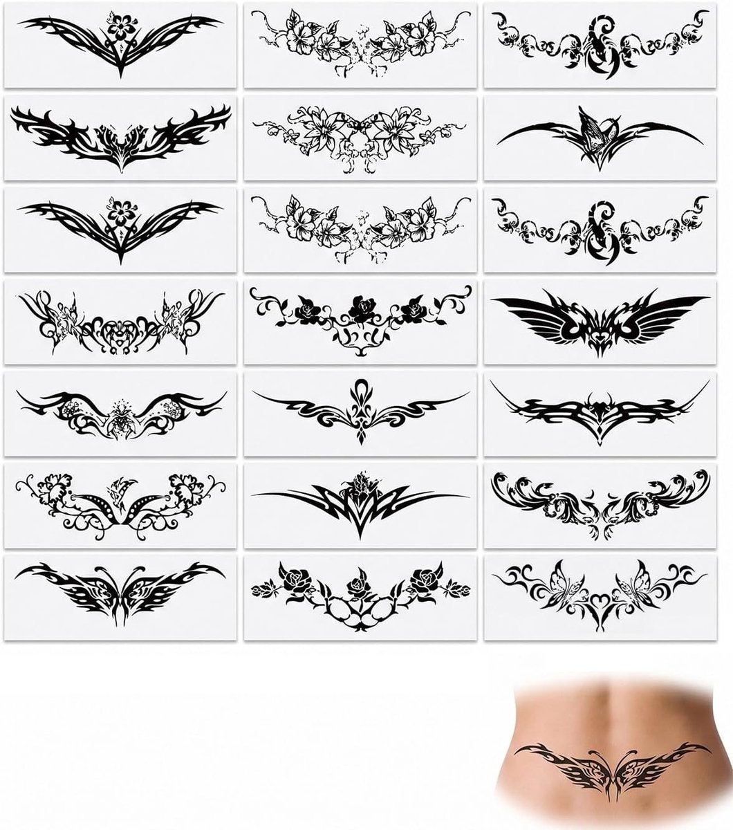 Tijdelijke tatoeages, waterdichte henna-lichaamstatoeages (zwart) van kunststof, zachte verwijdering en huidvriendelijk design voor onmiddellijke festival- en partylook