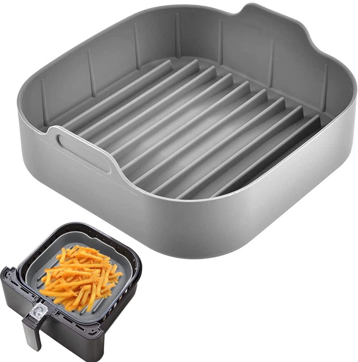 Air Fryer Liner Pot voor COSORI, Uten, ‎Tower, Tefal, Aigostar - 5,5L tot 7L Air Fryer Mand Vierkant, Airfryer Oven Siliconen Mand Accessoires Herbruikbaar, Perkamentpapier Vervanging