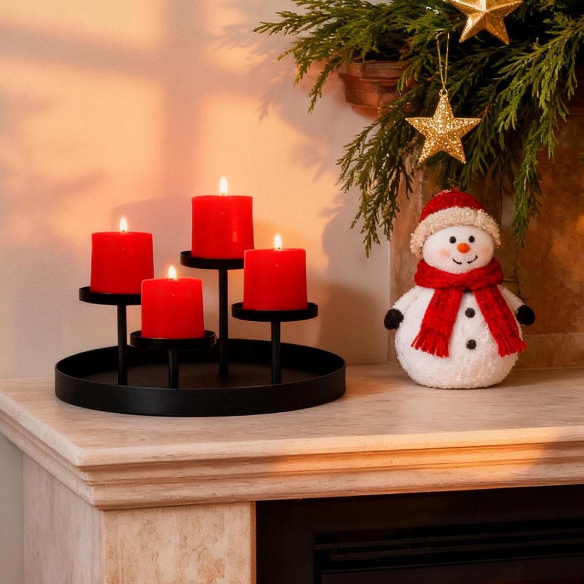 Kaarsenhouder Adventskrans - Adventskandelaar Smeedijzer - Kerstsfeer Creëren - Gelijkmatig Verdeeld Ontwerp - 21 x 21 x 5 cm - Zwart – foto 2