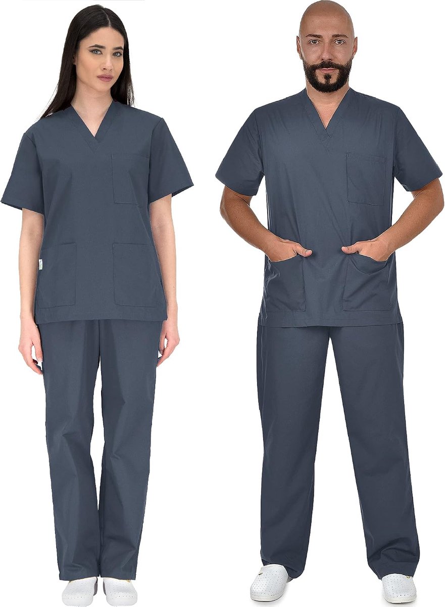 Colombo Unisex schrobset slip-case + broek set geneeskunde doktersuniform slipjack bovendeel met broek medische beroepskleding - dikke stof