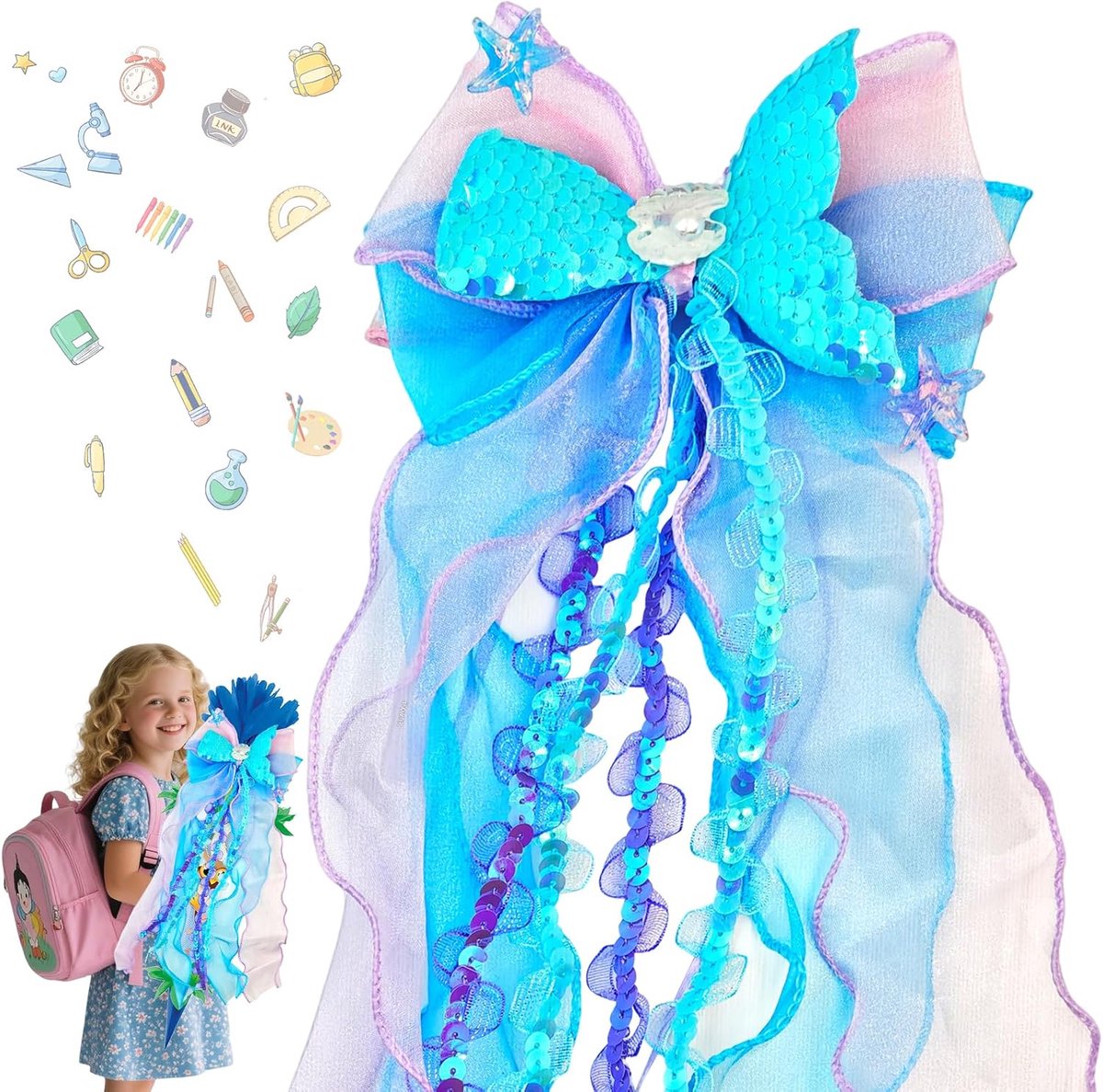zeemeermin, strik, snoepzakjesstrik, decoratie, strik, snoepzak voor meisjes en jongens, eerste schooldag, decoratie, cadeau strikken