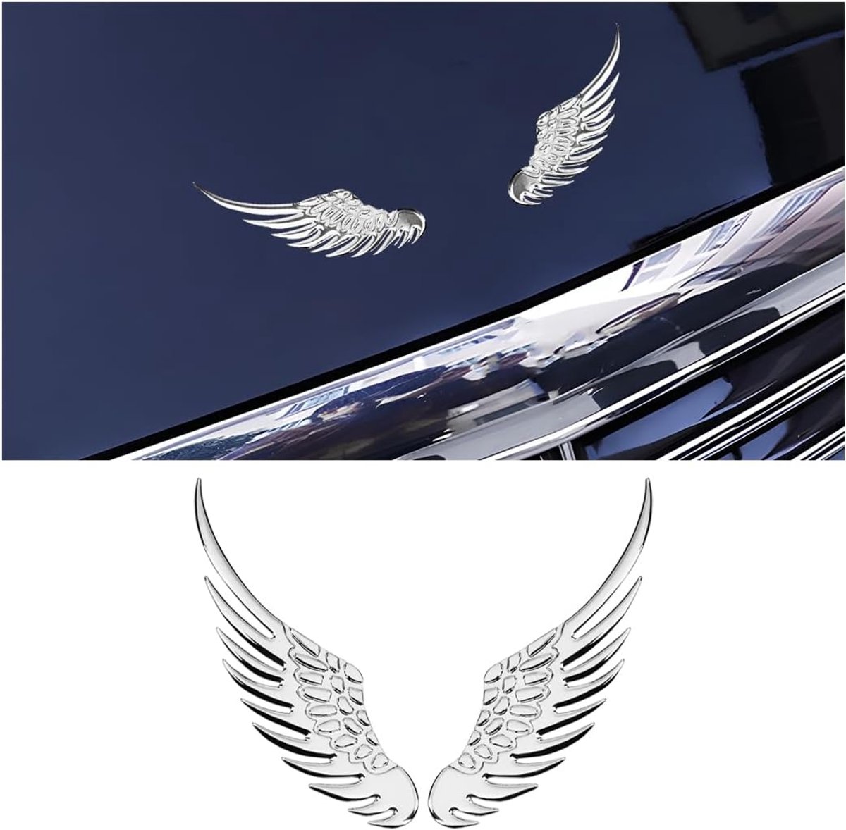 Autosticker, decoratie, 3D-engelenvleugels, zilver, metaal, modern, vleugeldesign, zelfklevend