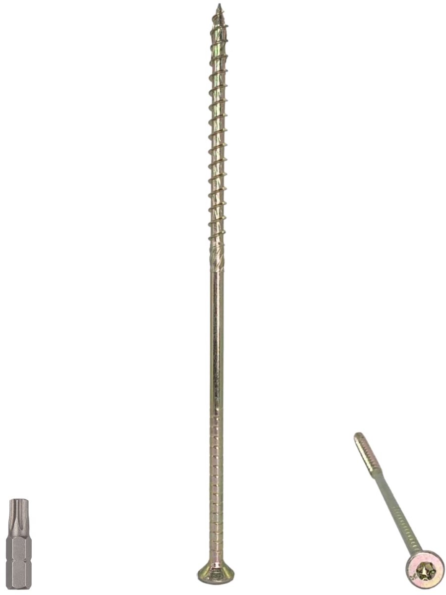 6 stuks universeel geel verzinkt staal 6,0 x 180 mm houtschroeven, torx-kop, verzonken kop, spaanplaatschroeven (6, 6,0 x 180 mm)