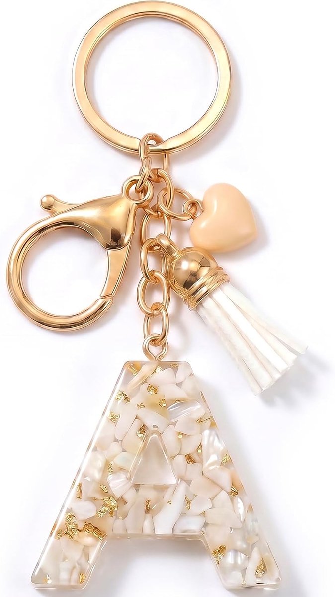 Dames, sleutelhanger met beginletter en beige, liefde, kwast, sleutelhanger, cadeau, dames, sleutelhanger, decoratie voor tas, rugzak
