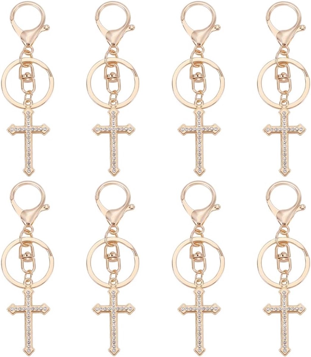 8 stuks kruis sleutelhanger gouden zak bedels 9,86 inch legering gouden kruis sleutelhanger met kreeft klauw sluitingen christenen religie sleutelhanger geschenken katholieke sleutelhangers