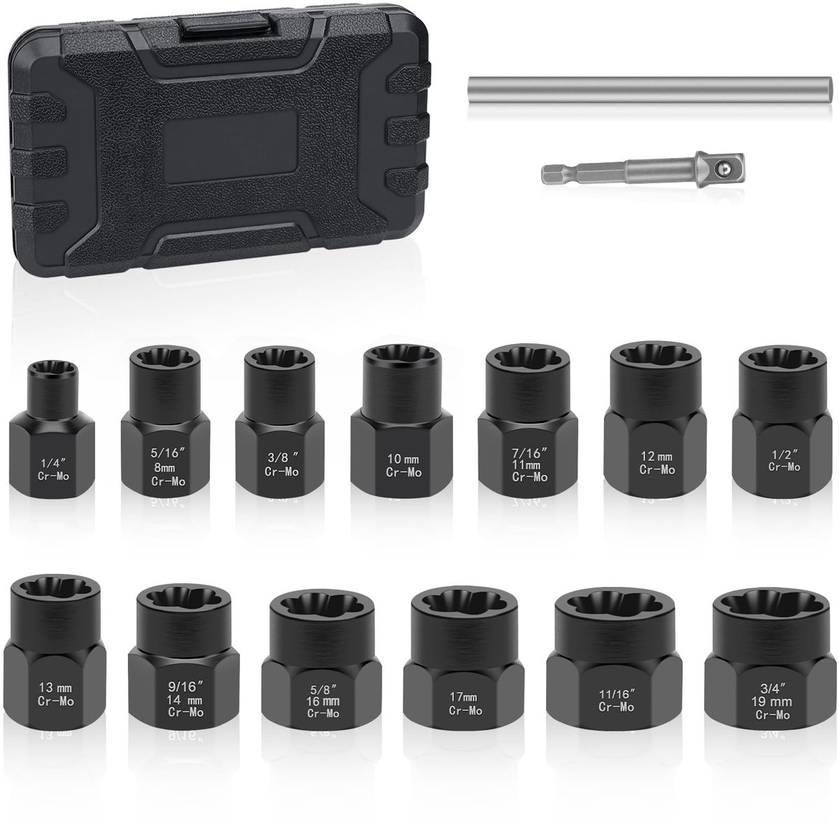 Schroeven & moeren remover set 14 stuks - spiraal-profiel dopsleutelset - SnelShoppen
