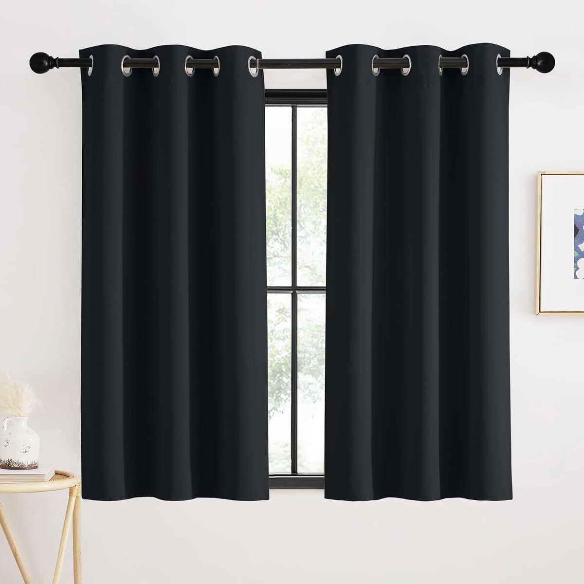 Panelen Verduisteringsgordijnen Gordijnen Warmte-en Koude-Isolerende Thermische,90B x 140H cm (2 Panelen),Zwart