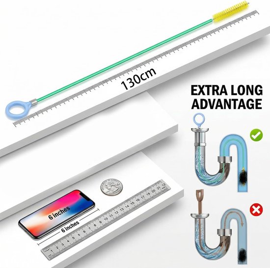 3-pack 130 cm afvoerreiniger spiraal, anti-breuk staal nylon gecoate afvoerslang, flexibele pijpreinigingssticks haarvanger voor keuken, badkamer en rioolblokkades — afbeelding 5