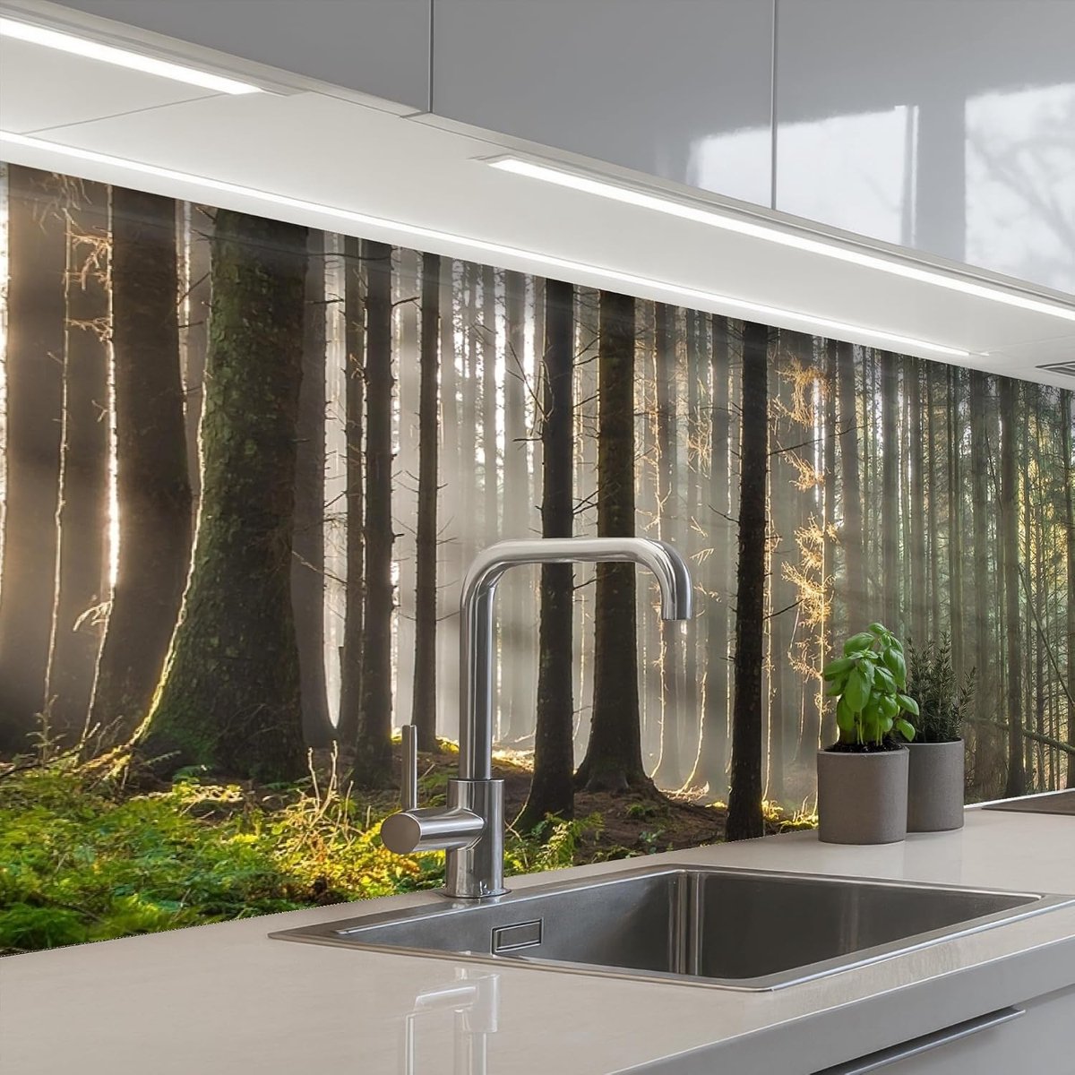 keukenachterwand 60x200 cm zelfklevend keuken decoratie accessories home kitchen spatscherm Zon - Takken - Bomen - Bos - Natuur