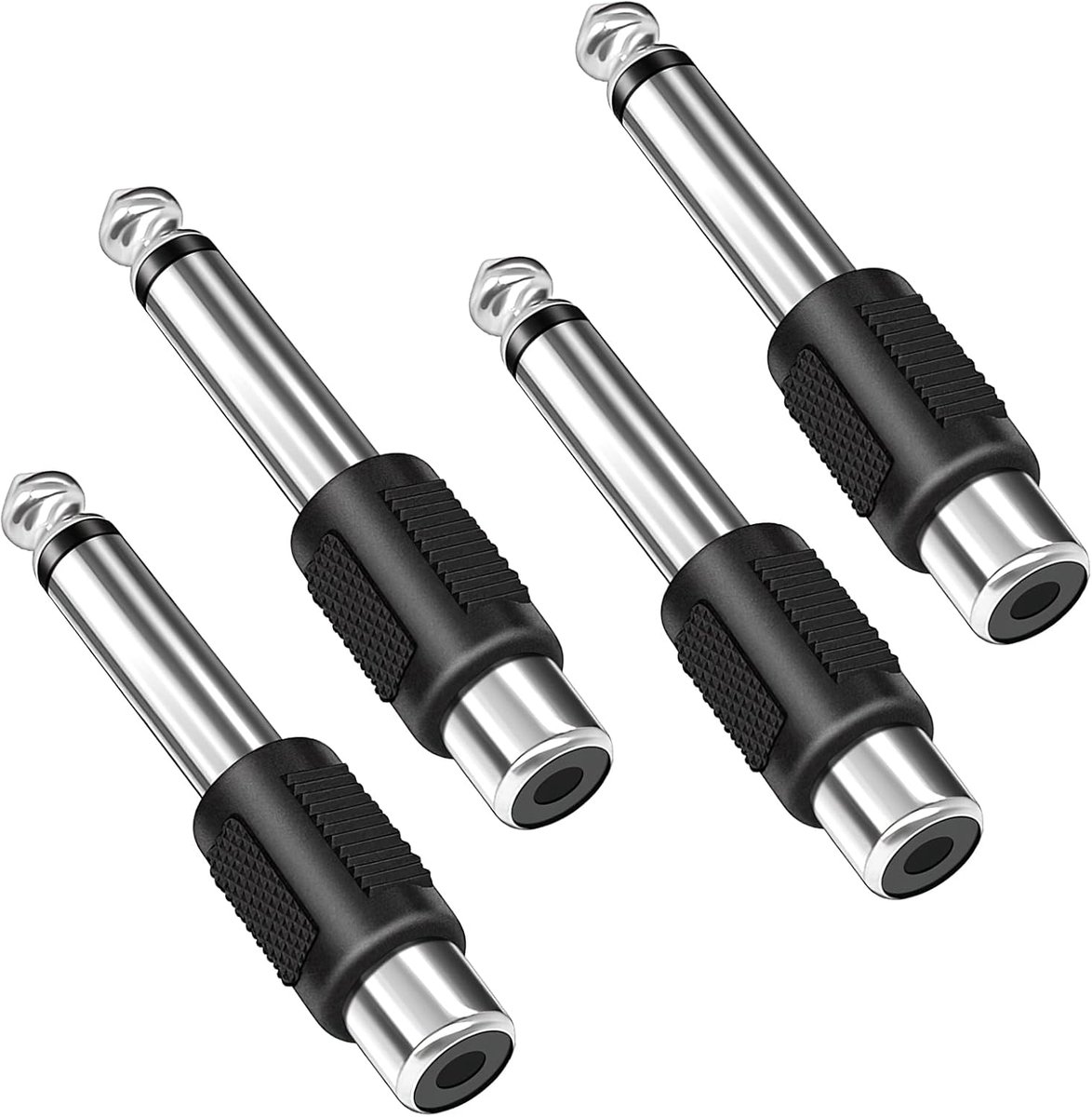 4 stuks 6,35 mm jack naar RCA-aansluiting, audio-aansluiting Mono TS mannelijk 6,35 mm, stekkerconverter voor instrumenten, versterkers, luidsprekers, thuisbioscoop