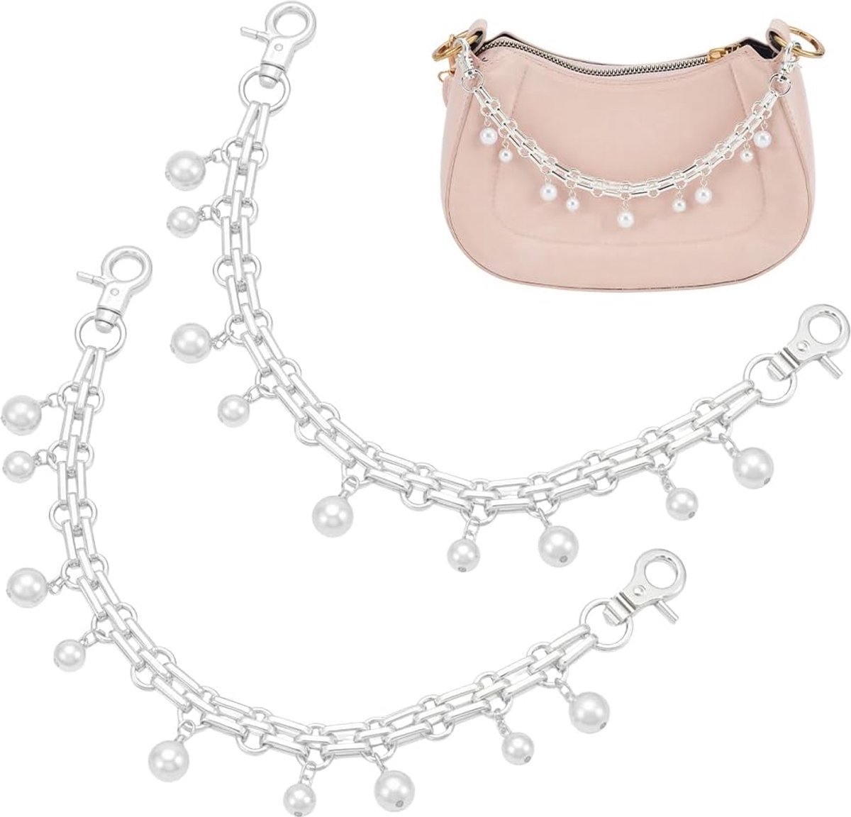 PandaHall Portemonnee Extender, 2 stuks 26 cm/ 10 inch decoratieve tas riem gouden legering tas ketting riem met ABS parel bedels vervanging handvat tas ketting riemen bedels voor vrouwen crossbody