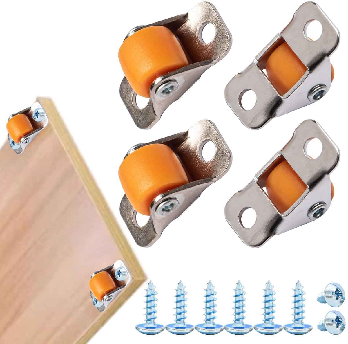 Zwenkwielen voor meubels, van rubber, stevig, met rolplaat, meubelwielen, voor apparaten, meubels, trolley, gereedschapskisten, 4 stuks, oranje