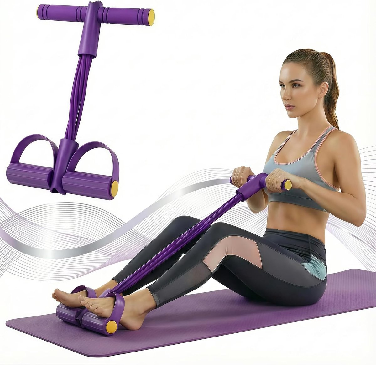 Buiktrainer met Pedalen - Fitnessband Set - Thuis Trainen - Milieuvriendelijk Rubber - Compact Ontwerp - Paars