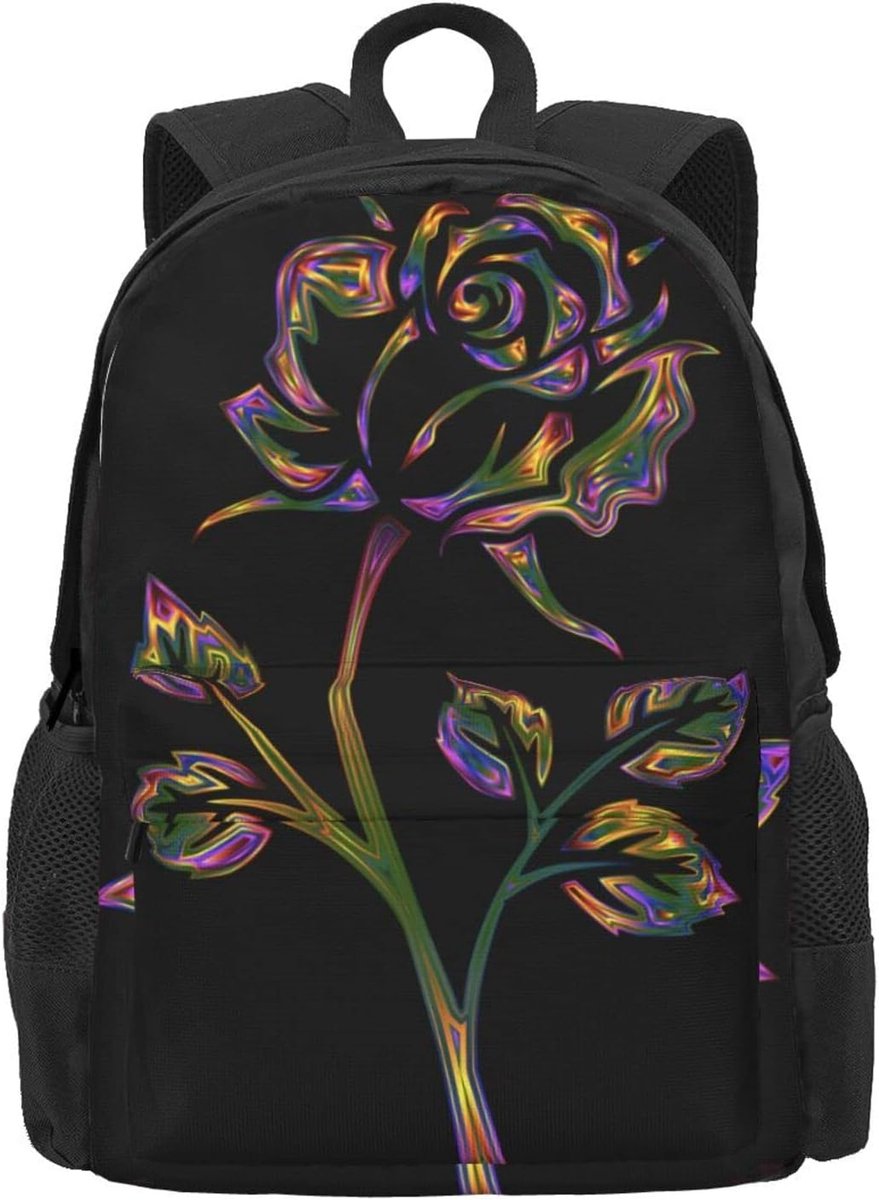 Bloemen Laptop Rugzak - Reisrugzak Luiertas - Dagelijks Gebruik - Verstelbare Banden - Groot Formaat - Zwart Goud – foto 6