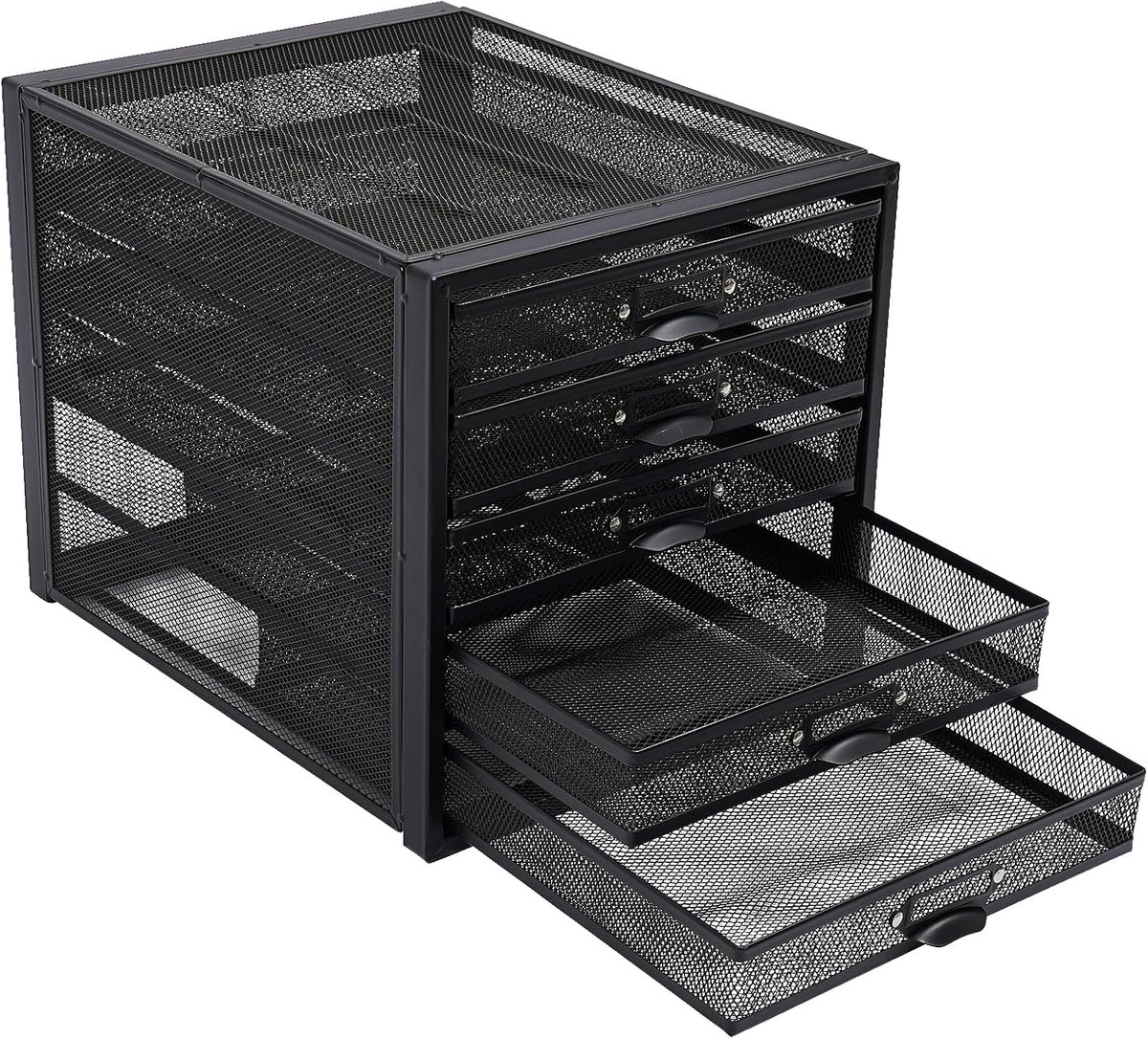 5 laden archiefkast, mesh desktop-opberglade, metalen mesh kantoorstationery organizer, A4 bestandscompartiment, desktoplade-organizer